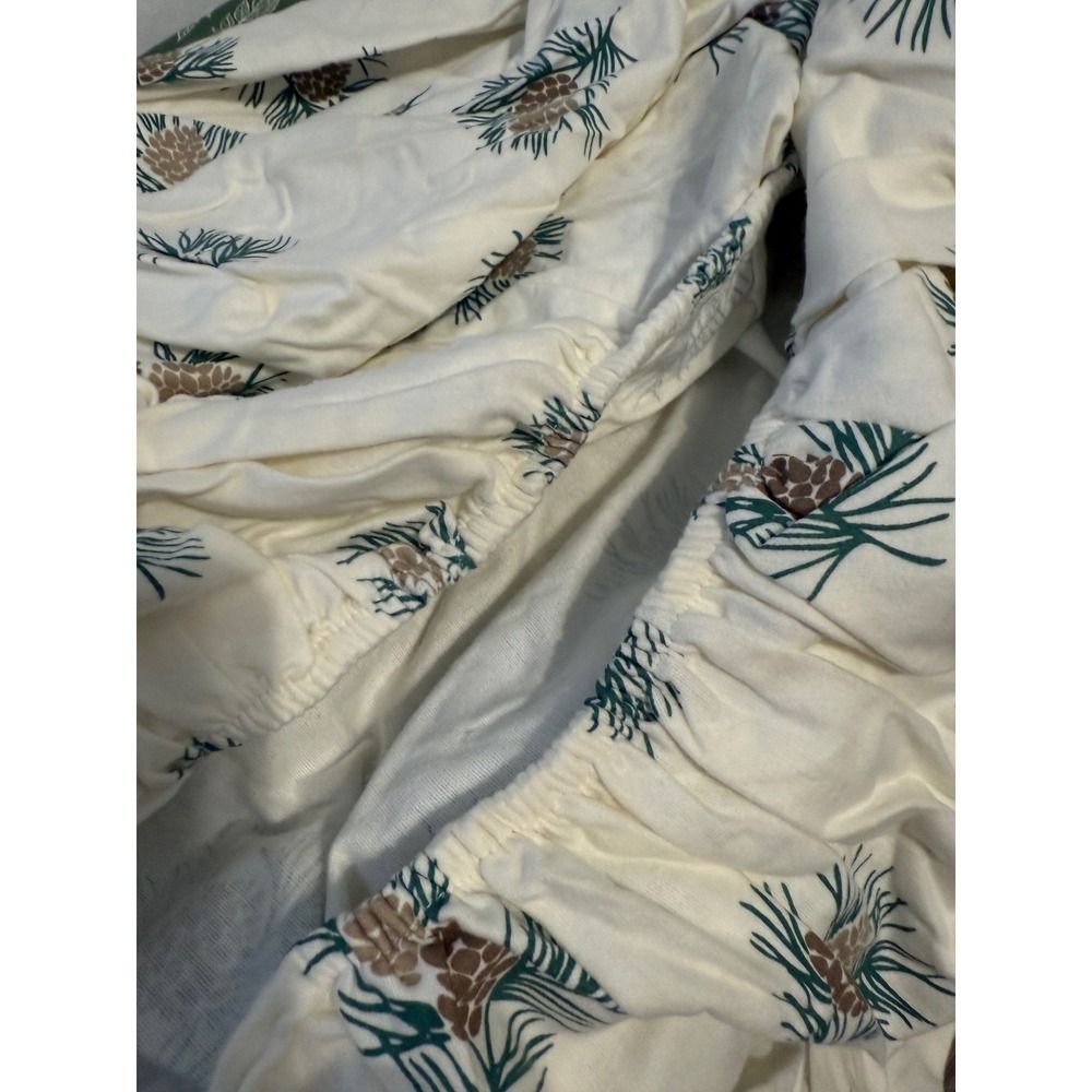 Mainstays Twin 100% Cotton Sheet Set Pinecone Print Cream Green 2 pc New - Picture 7 of 8